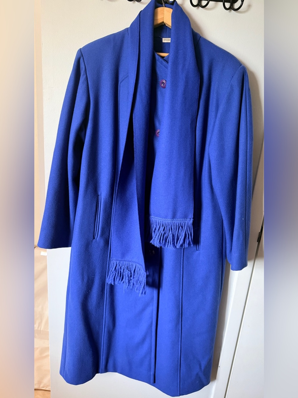 Vintage 1980s Ladea Royal Blue Oversized Long Coat & Scarf Set